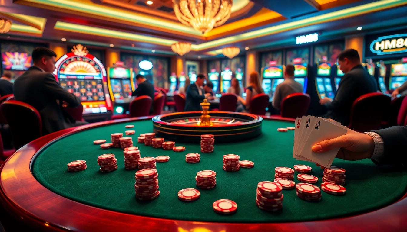 Engaging gamblers at the HM88 poker table in an exhilarating casino atmosphere.