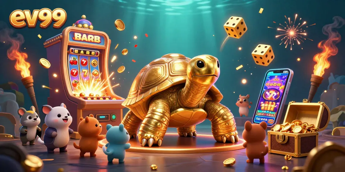ev99 slot game action featuring a golden tortoise pinball machine and vibrant jackpot elements