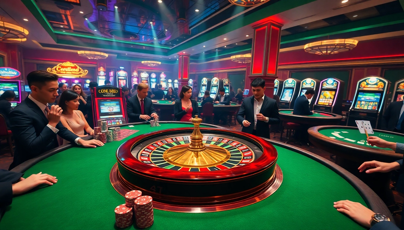 Engage with the thrill of gaming action at open88.com with players enjoying vibrant poker and roulette tables.