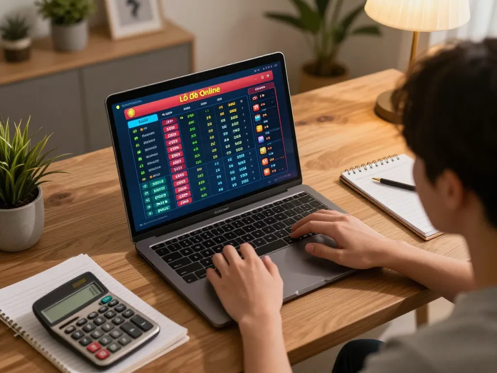 Engaging in strategic Lô Đề Online betting with tips and calculations in a cozy setup.