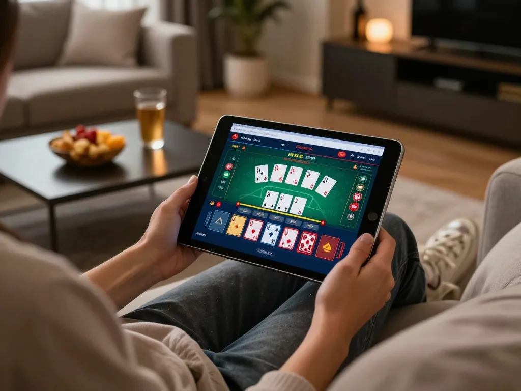 Engaging in live blackjack on a tablet, showcasing digitalwala's online gaming experience.