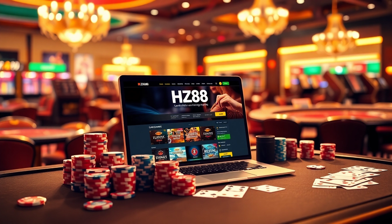 Placing bets on the exciting trang chủ hz88 online casino platform with colorful chips and cards.