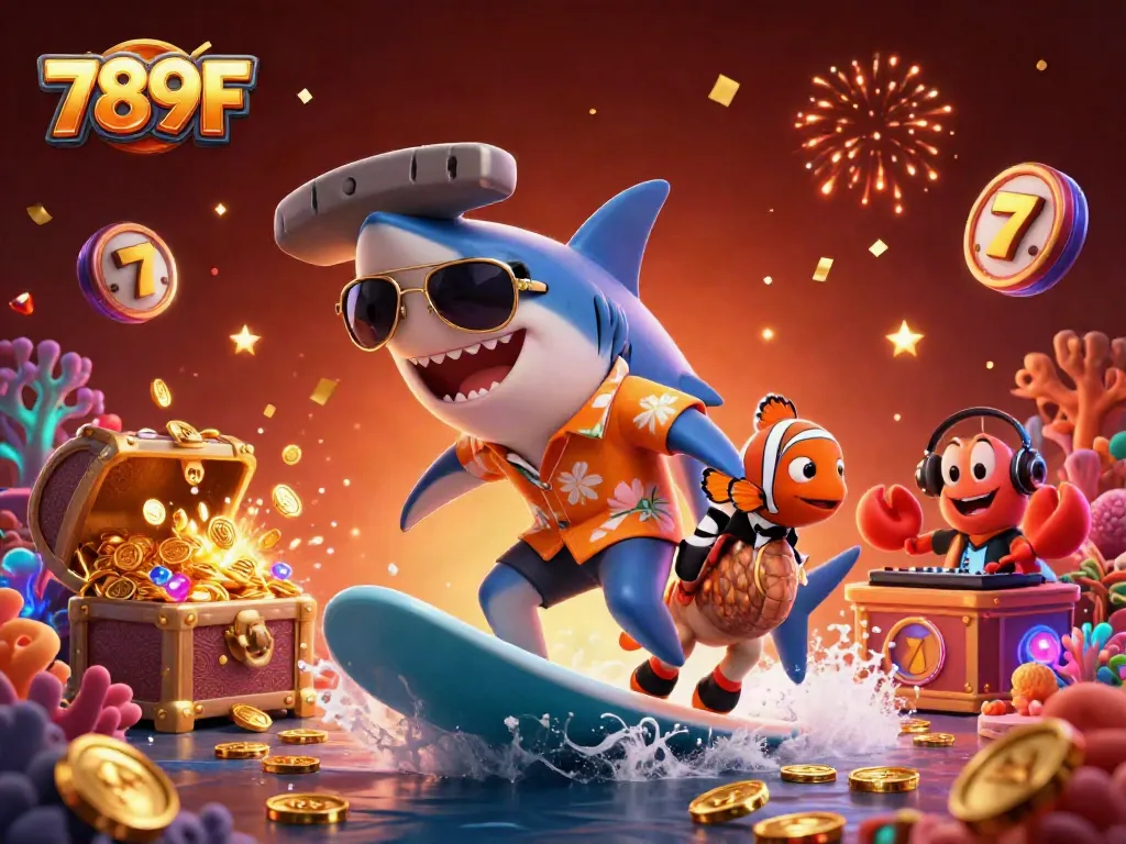 Experience thrilling wins with 789F in a lively underwater casino scene full of action.