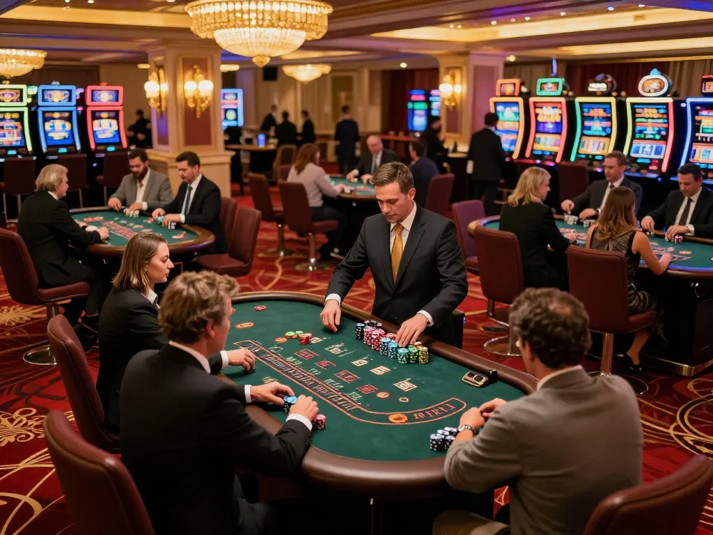 Players engaging with a game of blackjack at a casino while using strategic bankroll management techniques.