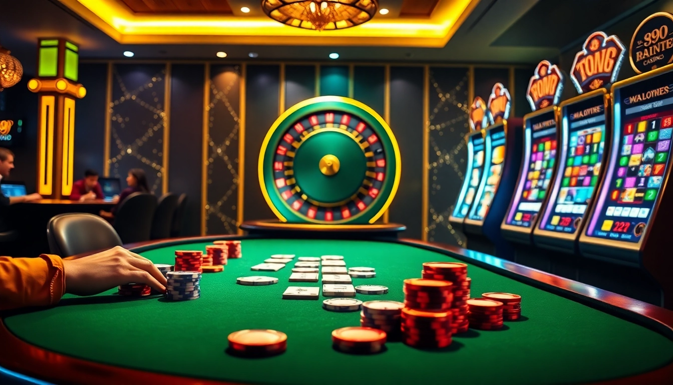 Players enjoying an exciting game at the PS 99 online casino table, showcasing vibrant poker chips and cards.