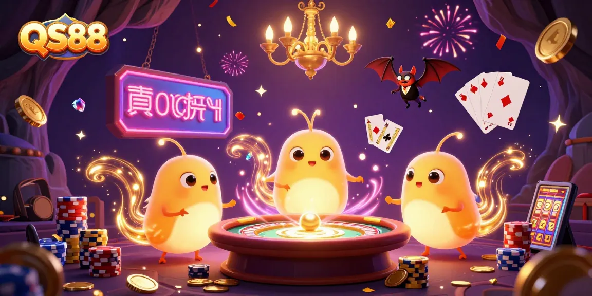Experience winning with QS88 in this vibrant casino scene featuring glowworms and a bat dealer.