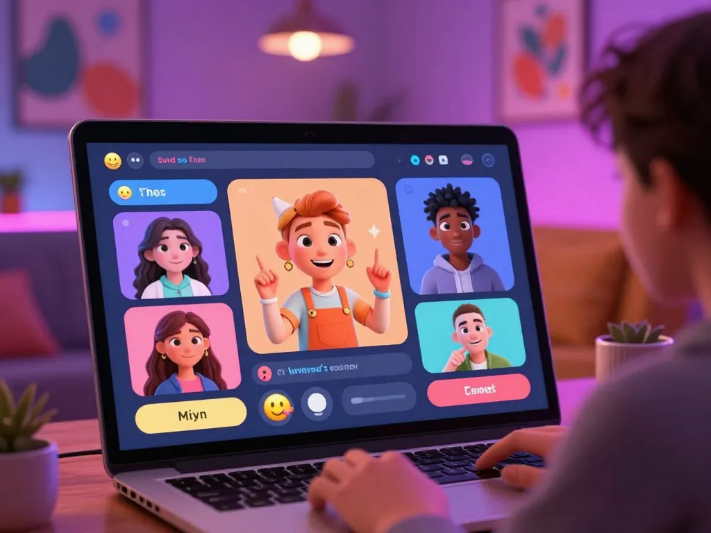 AI porn chat scene with vibrant animated avatars engaging in playful conversation, showcasing advanced user interaction.