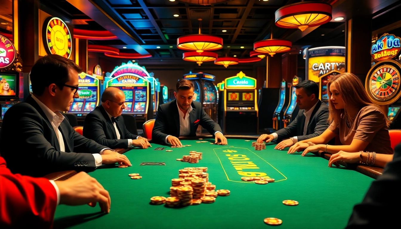 Players engaging in high-stakes poker at the Link 8DAY casino table, showcasing excitement and luxury.
