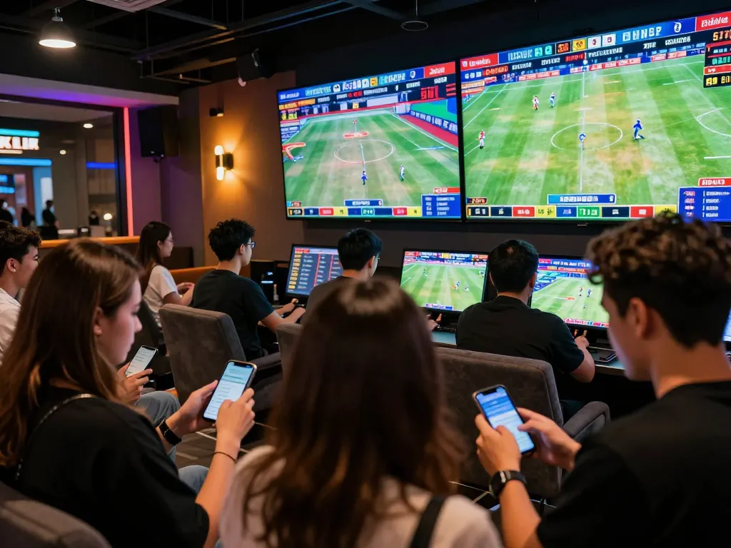 Enthusiastic bettors engaging in online sports betting with 33winvn's dynamic platform.