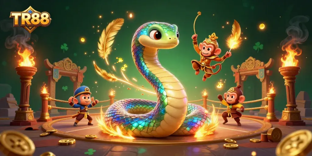 Join the excitement of TR88 with vibrant casino elements and captivating 3D characters in a dynamic scene.