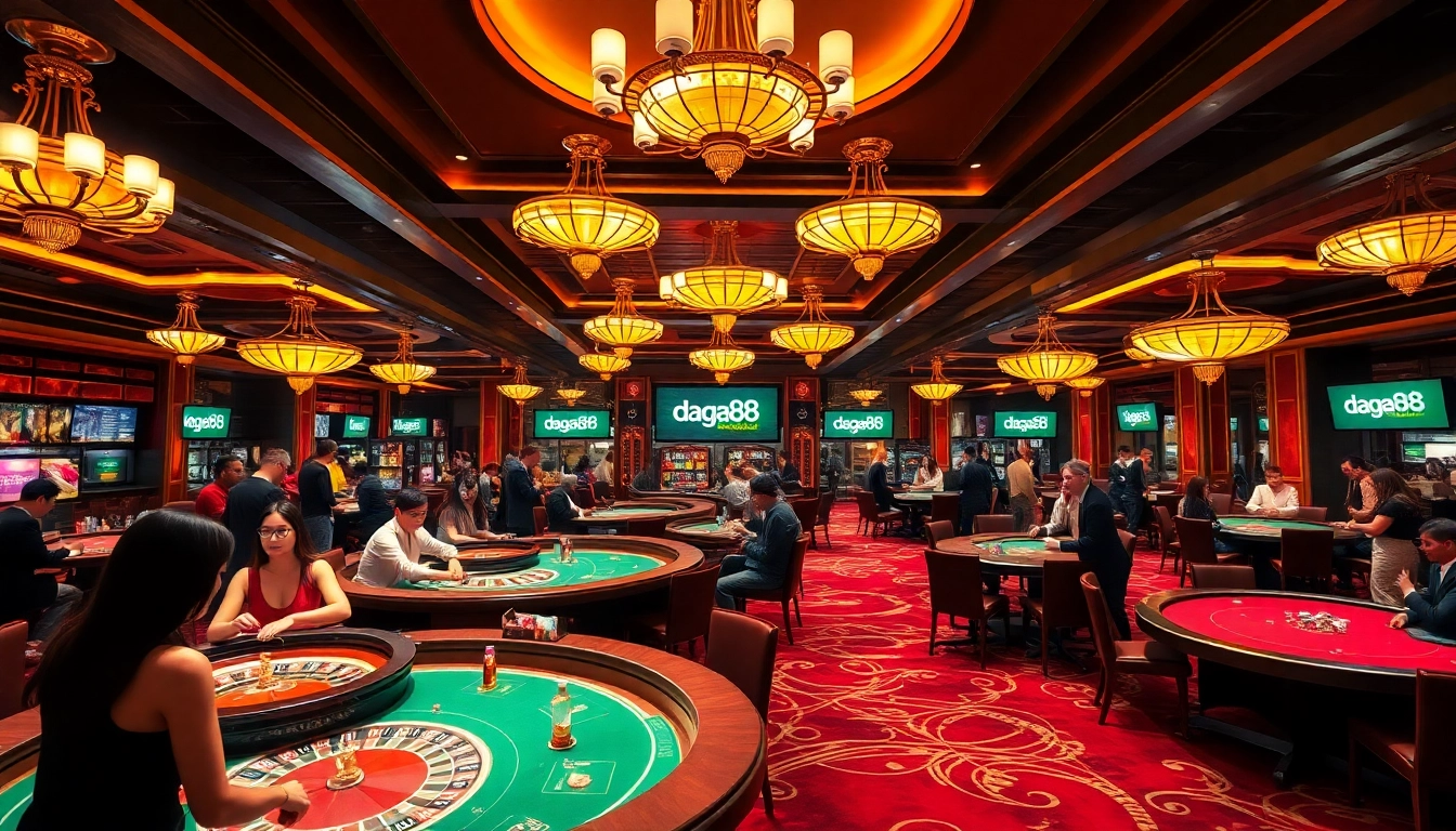 Daga88 gamblers thrilled at a luxurious casino gaming table.