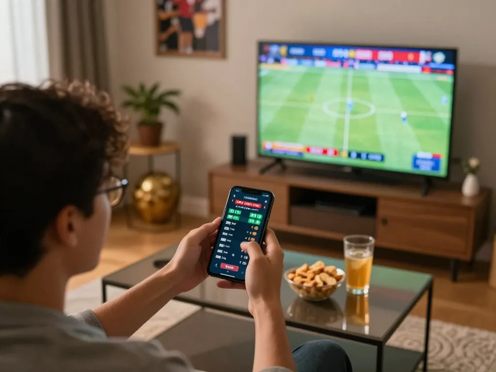 Engaging user betting on sports via smartphone, showcasing Sv368 mobile app for live odds.