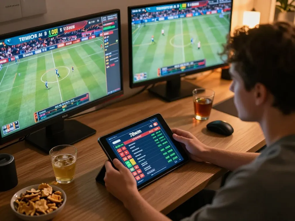 Engage in thrilling sports betting on 78wim with an exciting home setup.