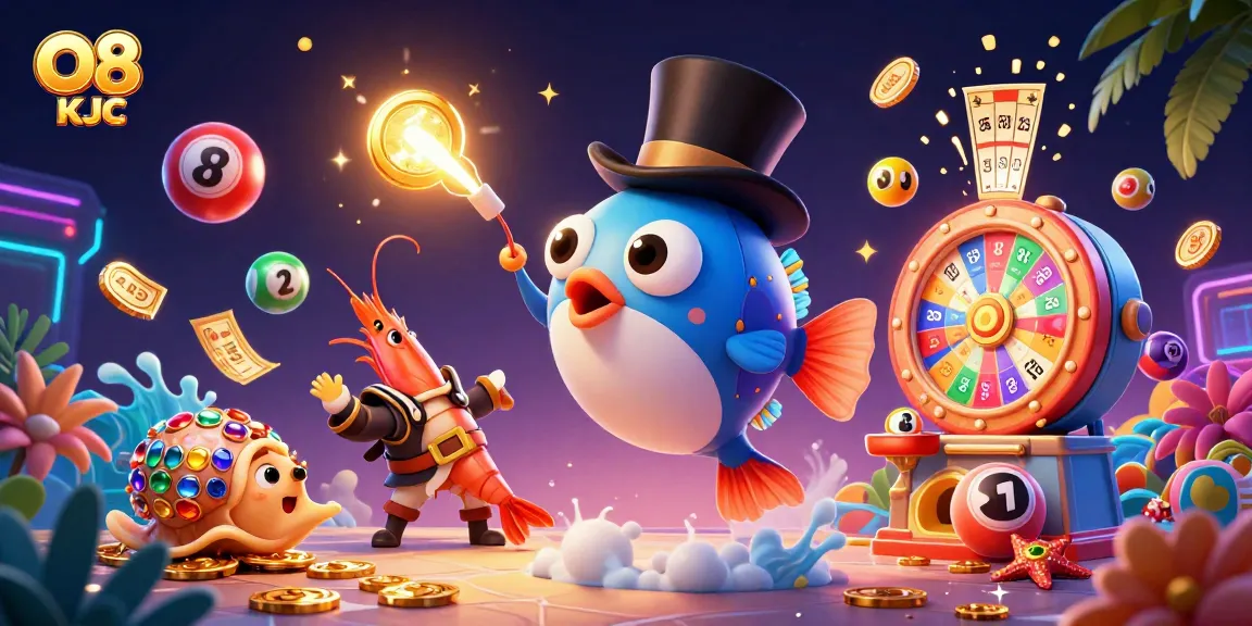 Win big with O8 KJC in an exciting 3D casino scene featuring dynamic lottery elements.