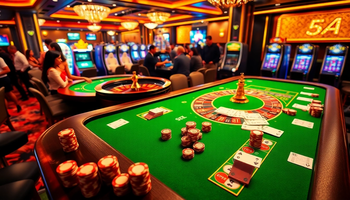 Engaging casino atmosphere featuring TG88 COM with vibrant tables and excited gamblers.