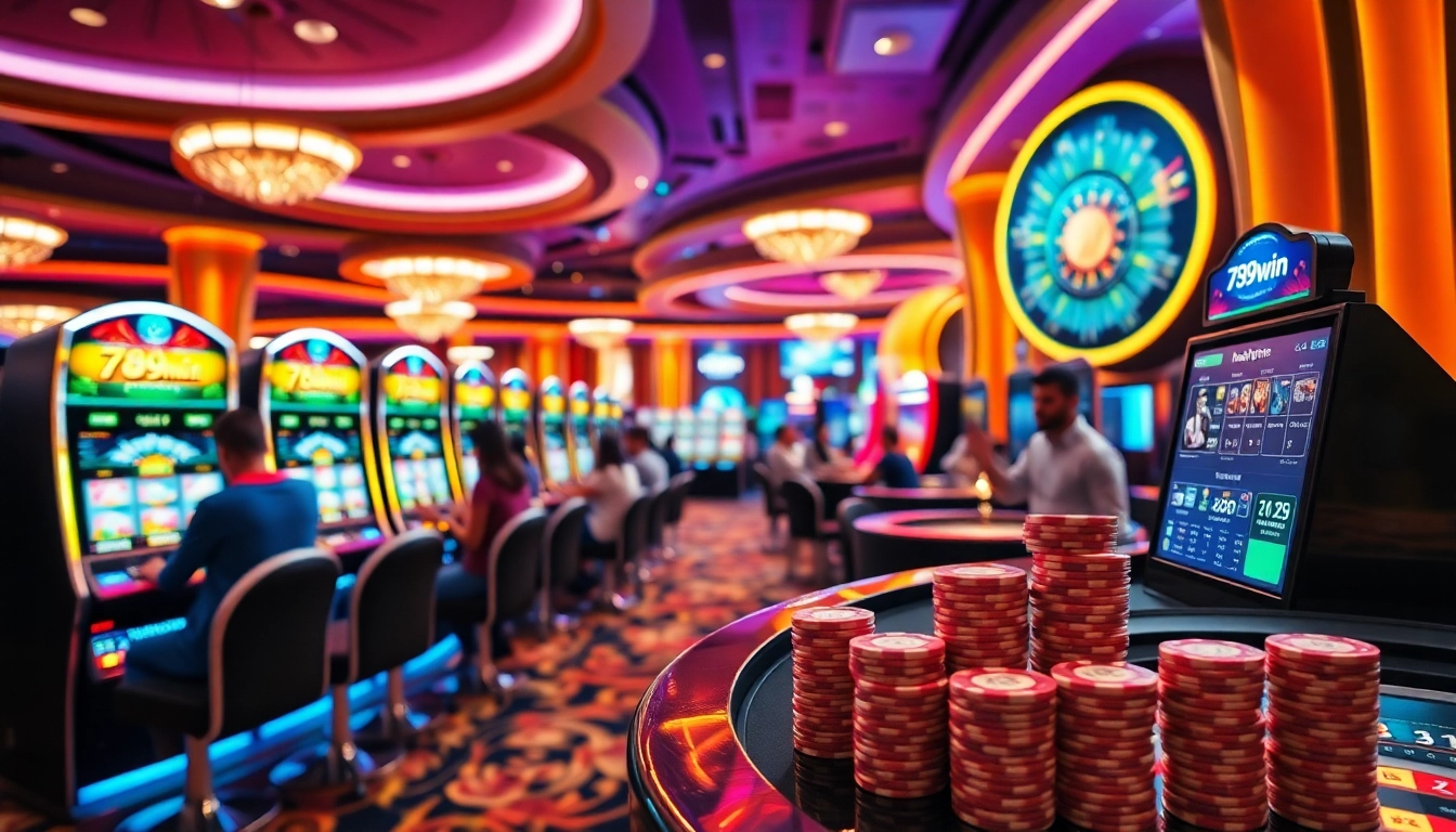 Engage in the thrilling 789win nổ hũ playing experience with vibrant gaming visuals and colorful slot machines.