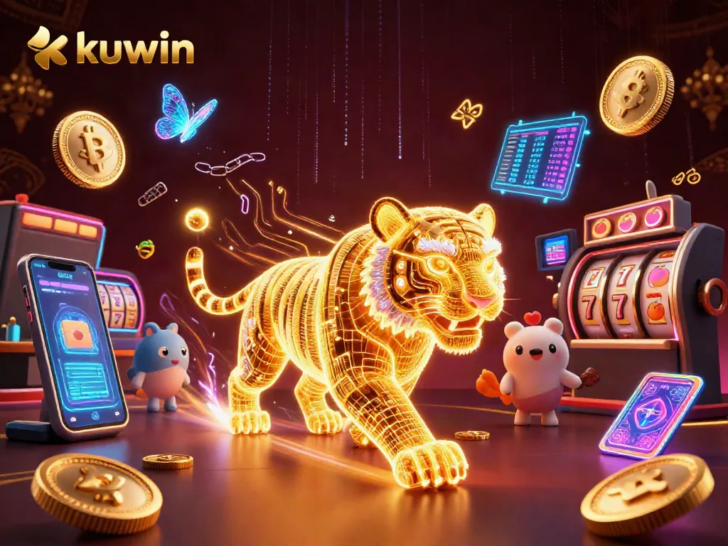 kuwin players engaging in slot games with vibrant energy and digital effects