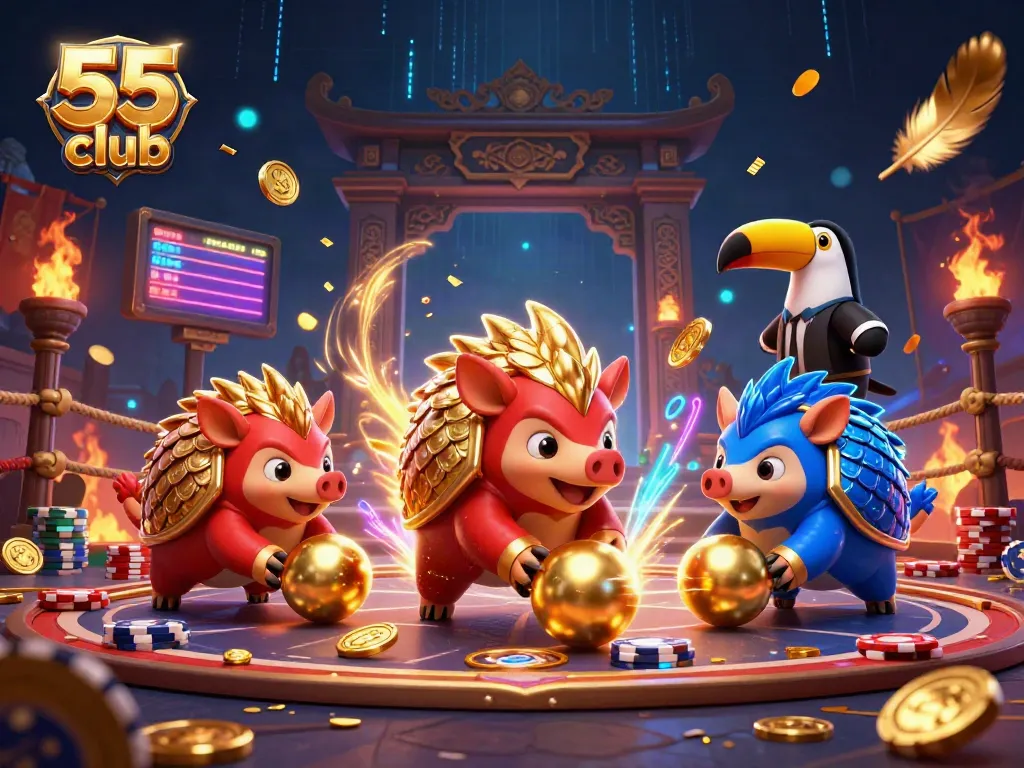 Engage in thrilling action on 55 club with rival pangolins battling through golden chips.