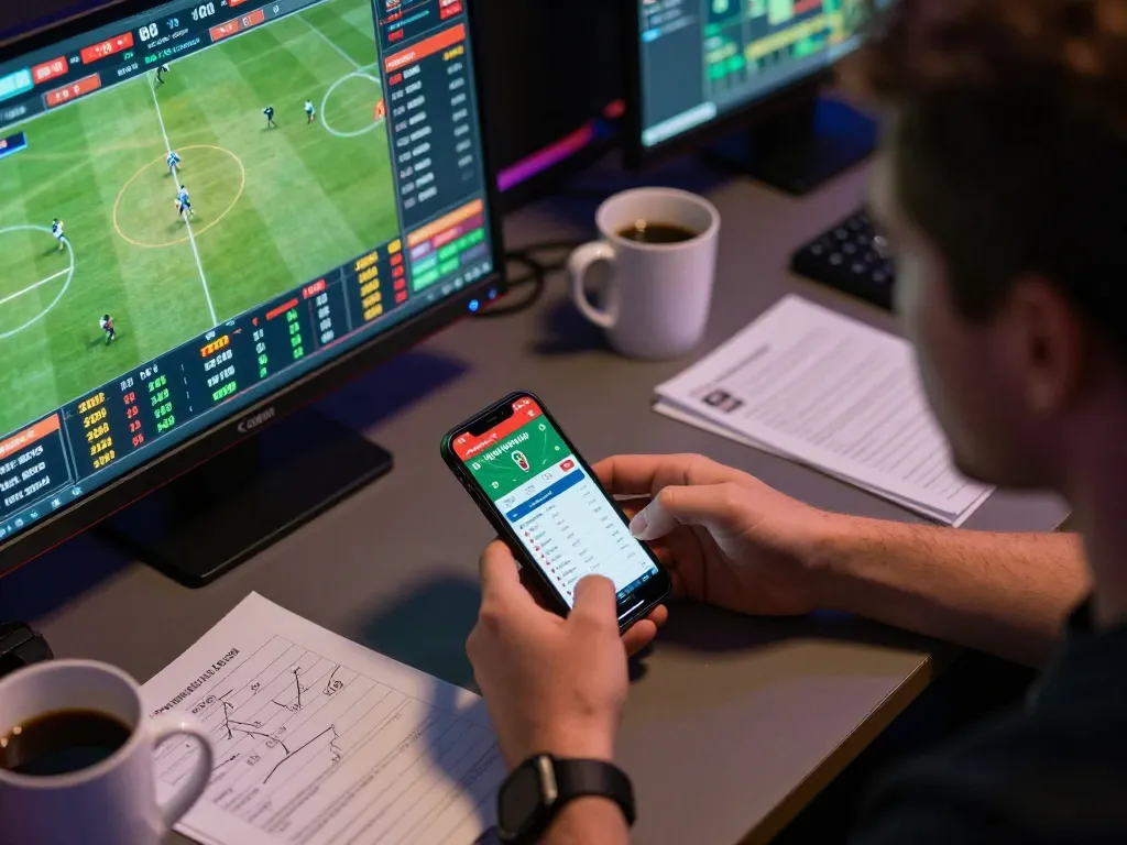 Engaging in dynamic sports betting on hz88 with multiple screens analyzing live odds and stats.