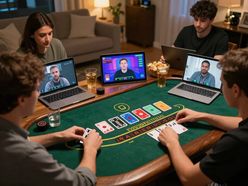 Players enjoy an exciting online blackjack game, showcasing nhacaiuytinn in a cozy home atmosphere with live dealer interactions.