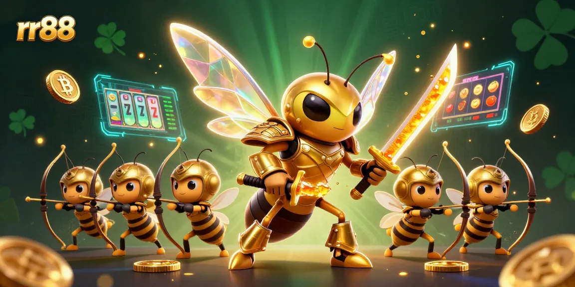Experience epic wins at rr88 with a thrilling scene of a samurai hornet and bee archers, surrounded by dynamic casino elements.