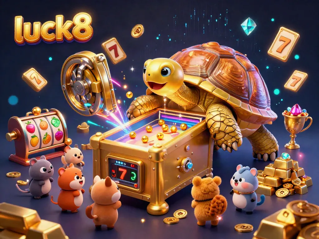 Ignite your luck8 experience at a vibrant casino scene with exciting slots, treasures, and light effects.