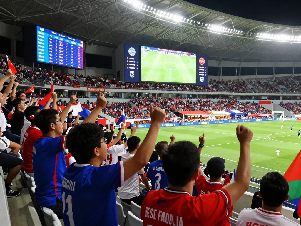 Exciting scene at a football match with fans cheering for 1gom betting odds.