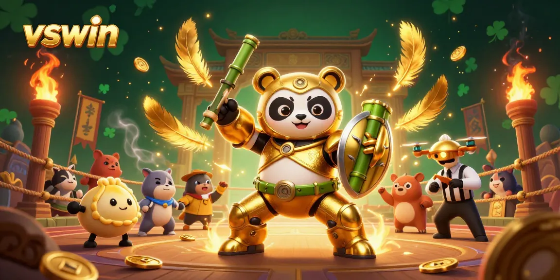 Experience thrilling wins at vswin with a vibrant mech-suit panda in action-packed gambling arena