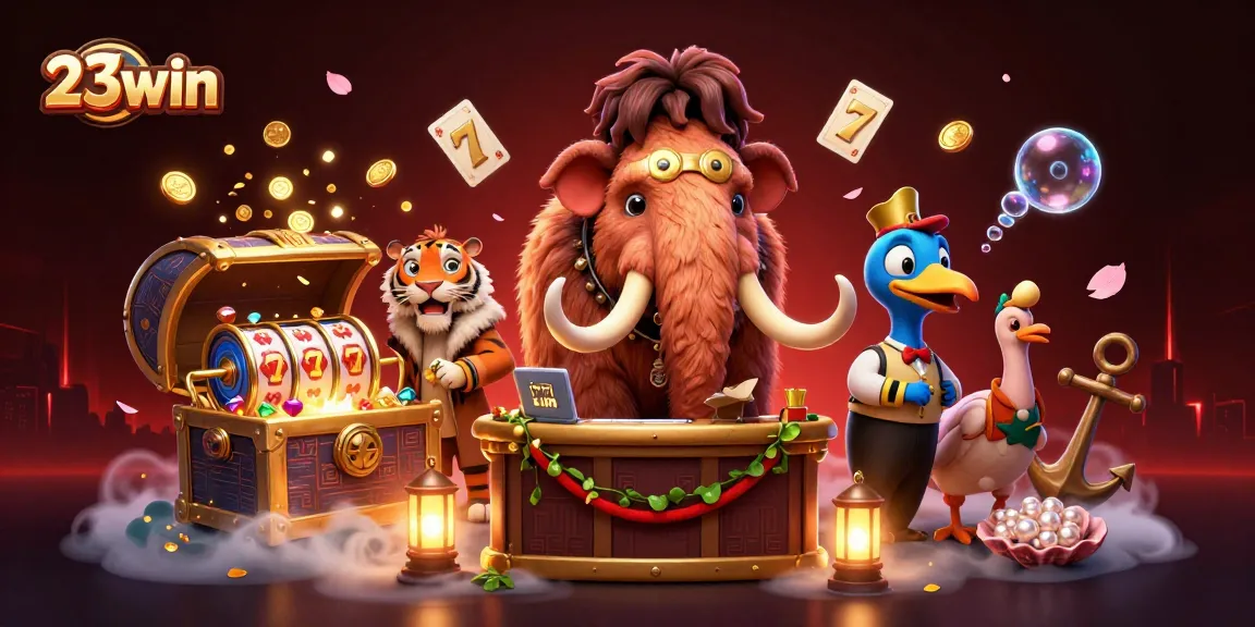 Experience the vibrant atmosphere of 23win casino with characters engaging in exciting gaming moments.