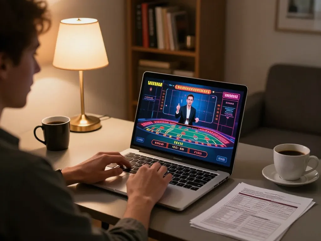 Join the online gaming action at f8betz with a cozy home setup enjoying a live dealer game