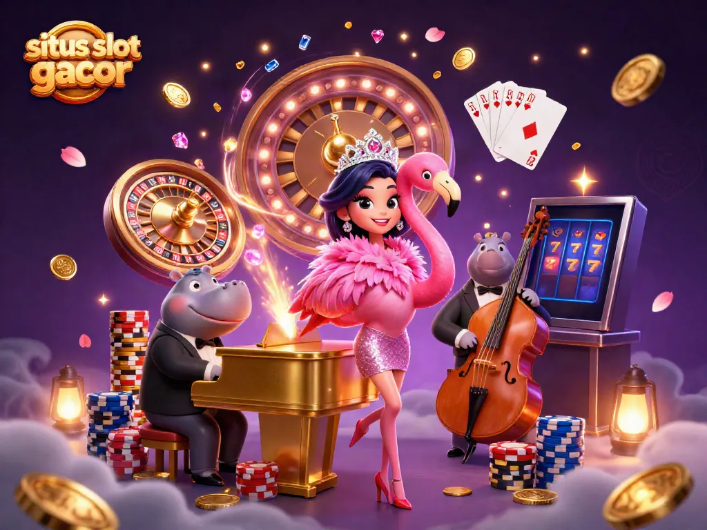 Experience the excitement of situs slot gacor with lively characters and golden casino elements.