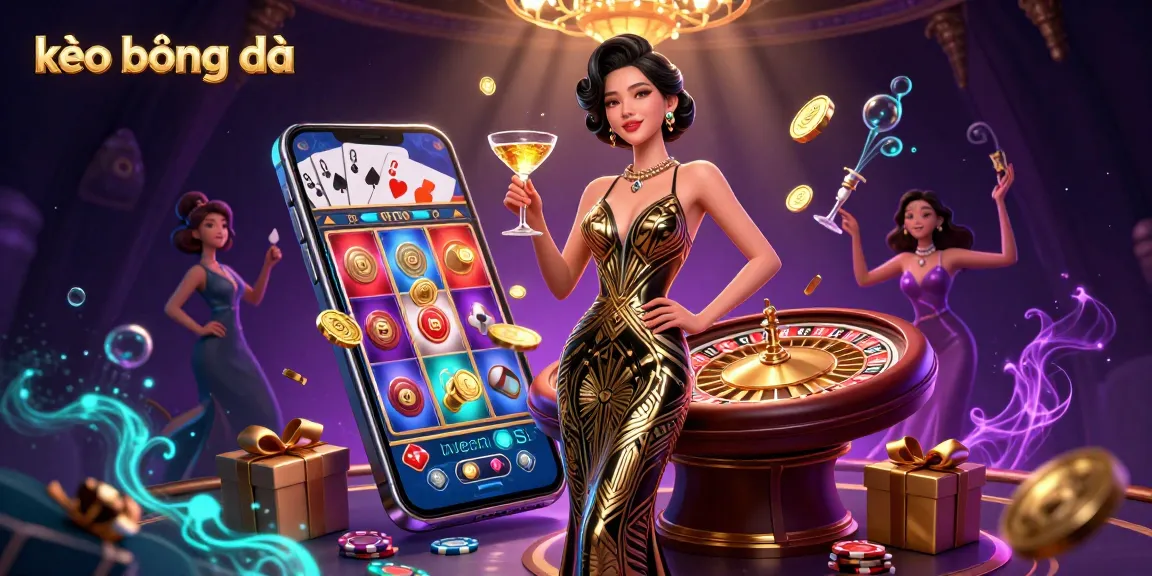 Engage with kèo bóng đá as elegant Asian woman sips champagne amidst casino excitement.