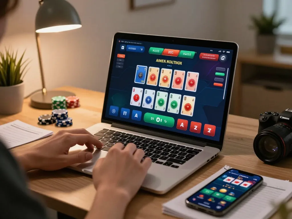 Engaging online blackjack gameplay on a laptop showcasing MM88 user interface with vibrant cards and chips.