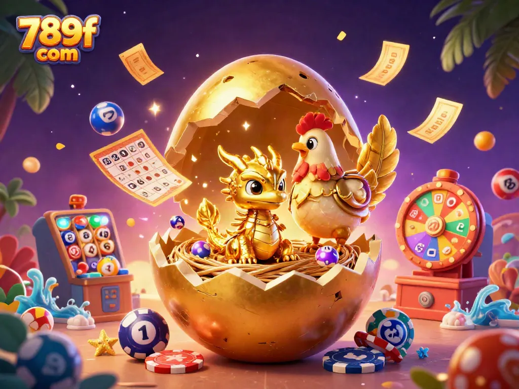 Join the excitement at 789f com with a dazzling golden dragon amidst vibrant casino elements.