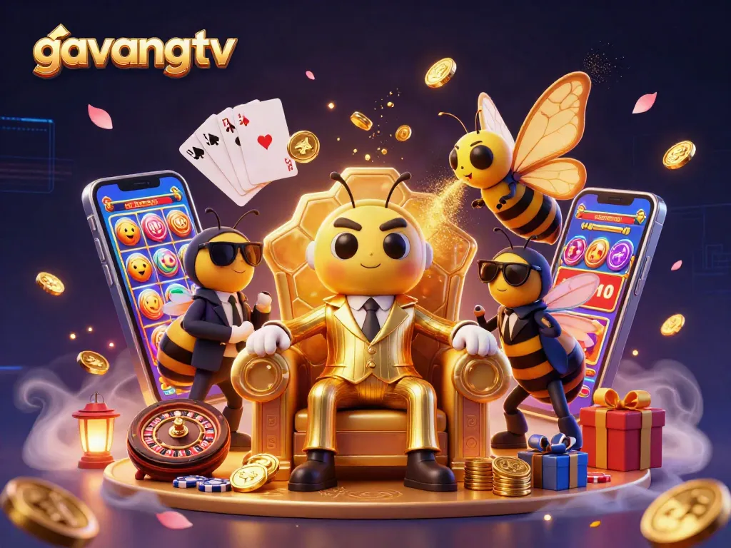 Engage with thrilling action at gavangtv's dynamic casino scene featuring vibrant games and characters.