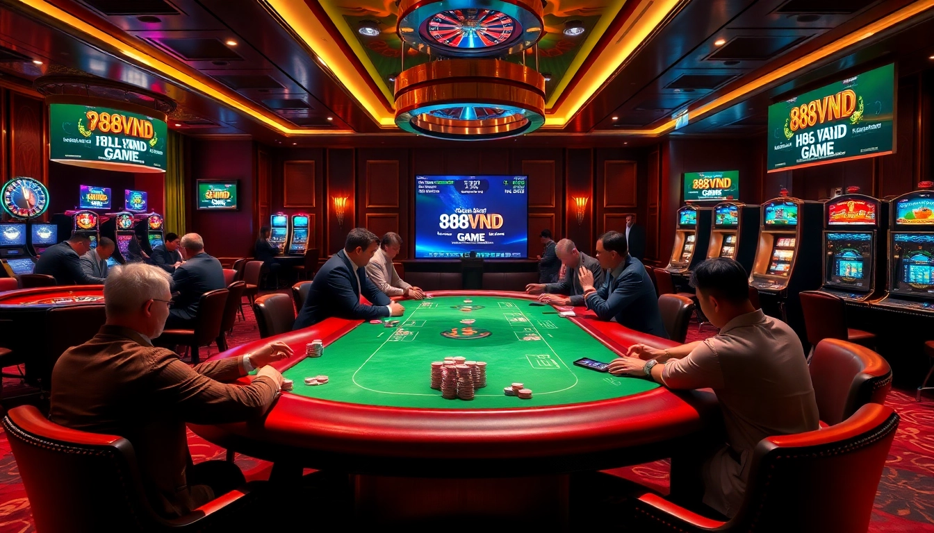 Experience the excitement of 888VND GAME with high-stakes poker and glowing slot machines.
