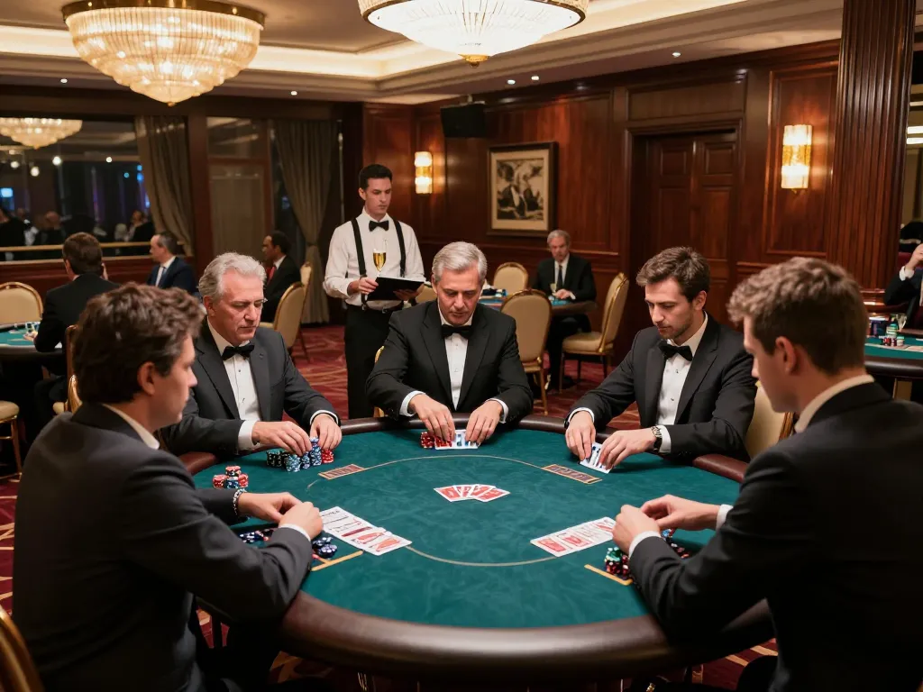 Players engaged in a thrilling poker game at u888’s exclusive VIP area, displaying sophistication and excitement.