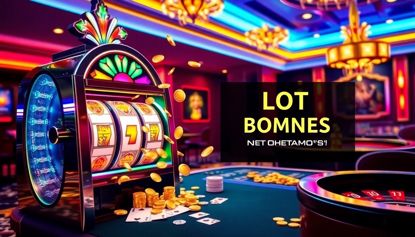 Activating a slot bonus new member promotion at a vibrant casino scene with slot machines.