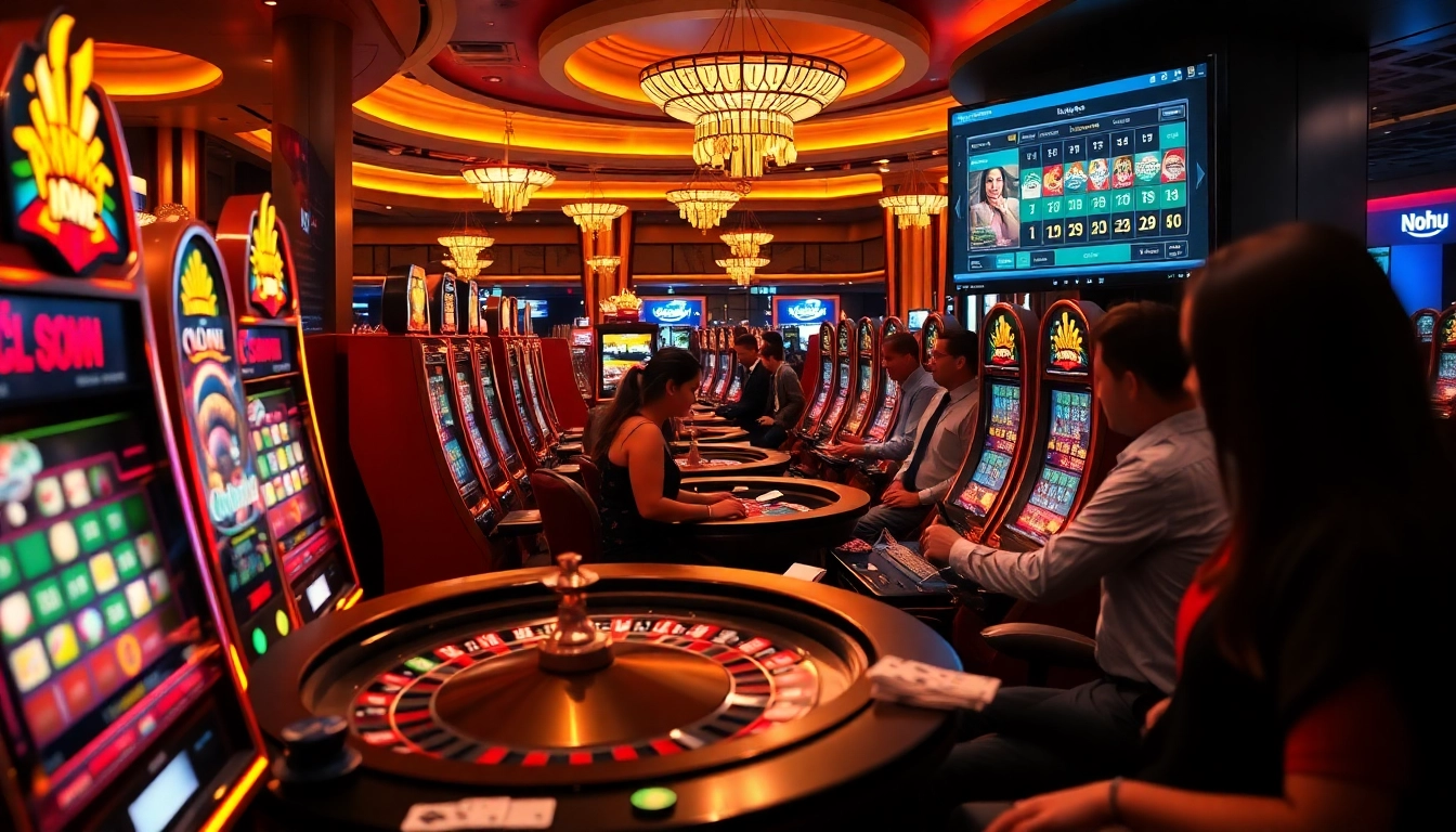 Players enjoying thrilling games at Nohu's casino, with vibrant slot machines and engaging interfaces.