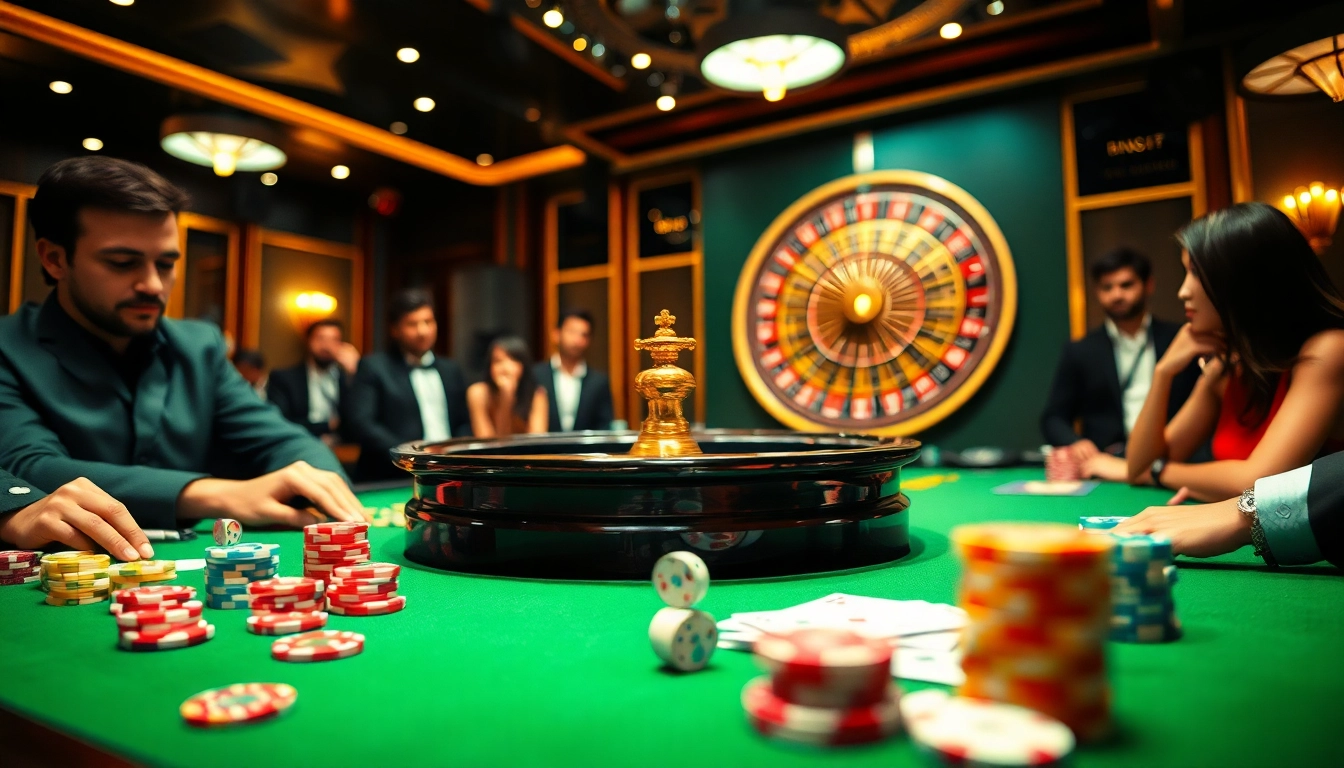 Experience the excitement of rik vip gaming at a luxurious casino with vibrant tables and eager players.