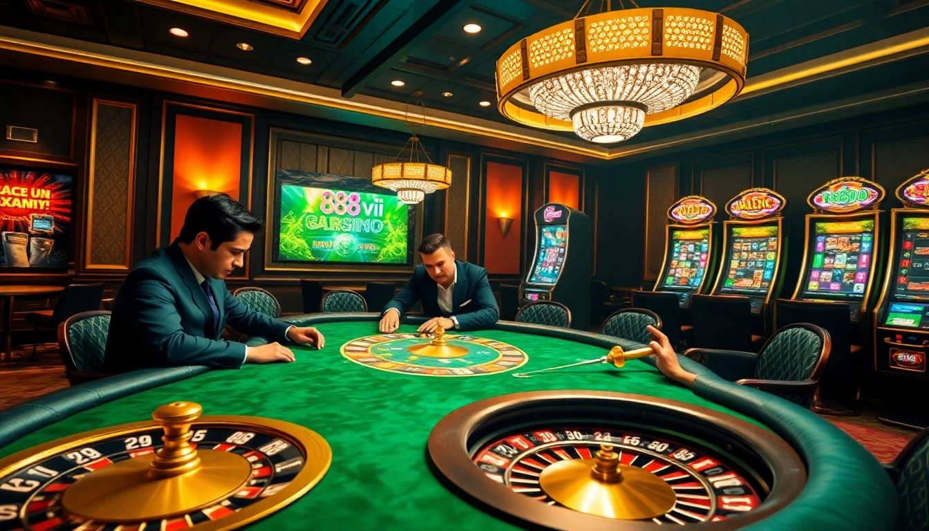 Experience high-stakes gaming action with 888vi at a vibrant casino poker table.