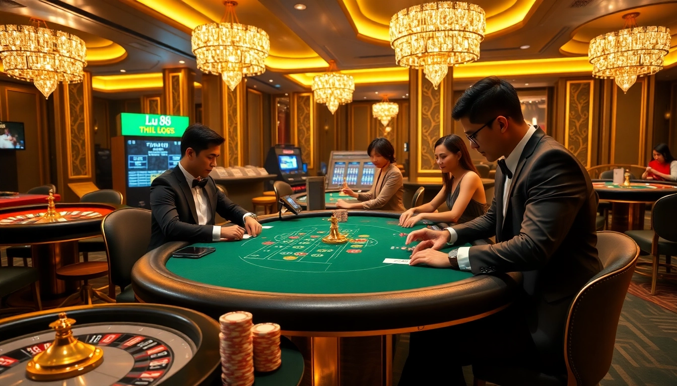 Live poker action at Nhà cái Lu88, featuring professional players and elegant casino elements.