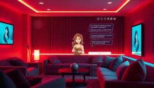 Engaging sex AI chatbot interface in a cozy virtual lounge setting.