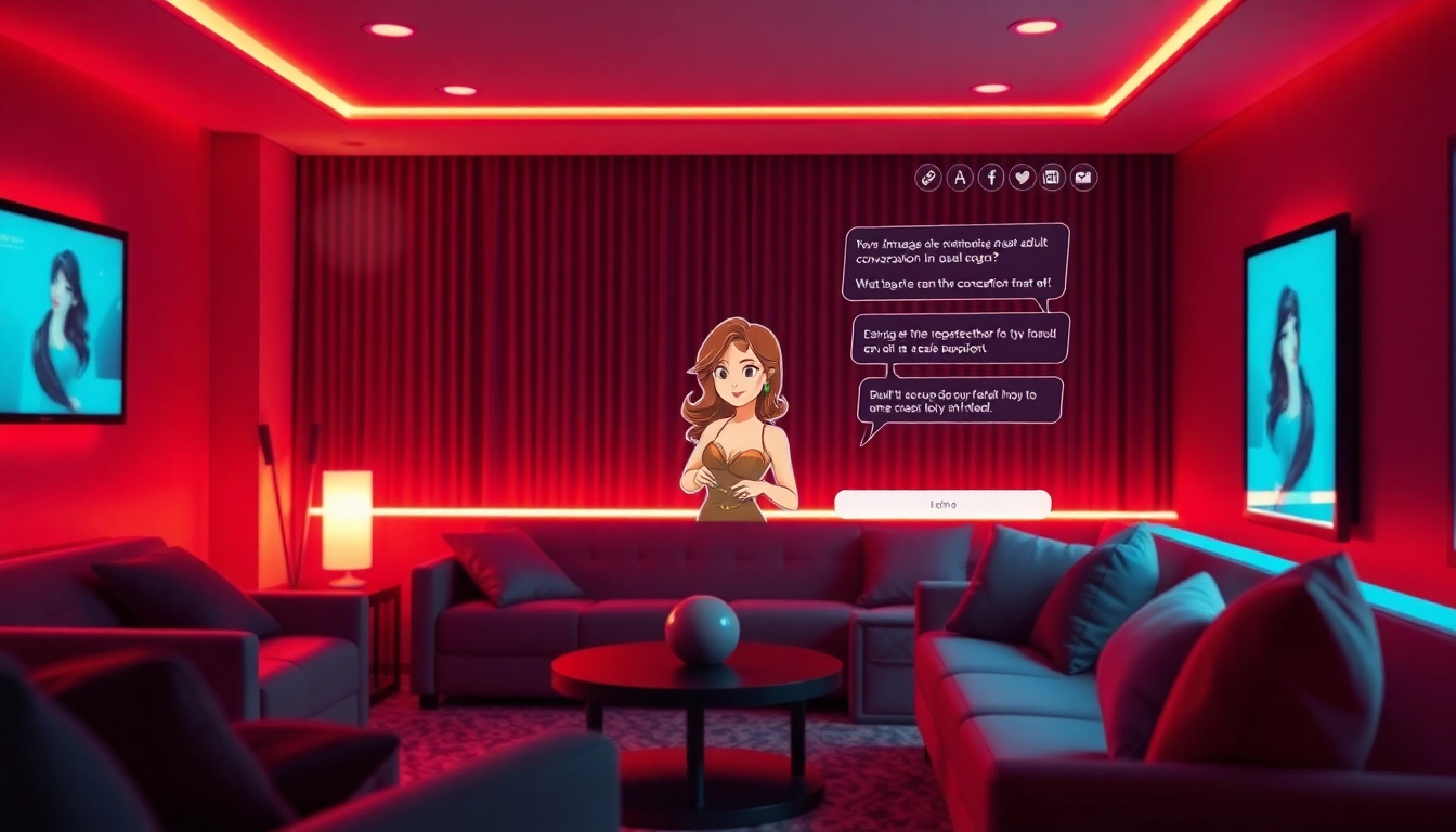 Engaging sex AI chatbot interface in a cozy virtual lounge setting.