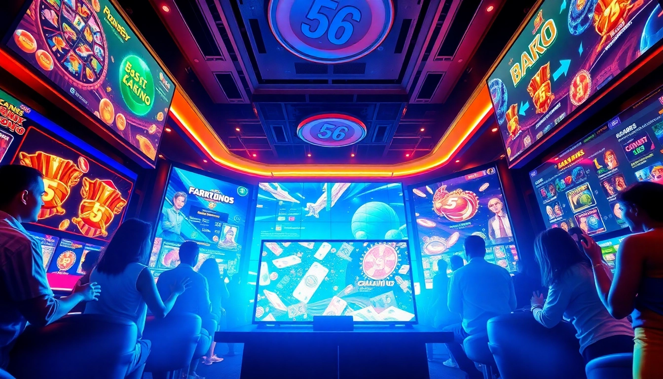 Engaging scene of diverse players at 566 vim online casino, showcasing excitement and modern gaming interfaces.