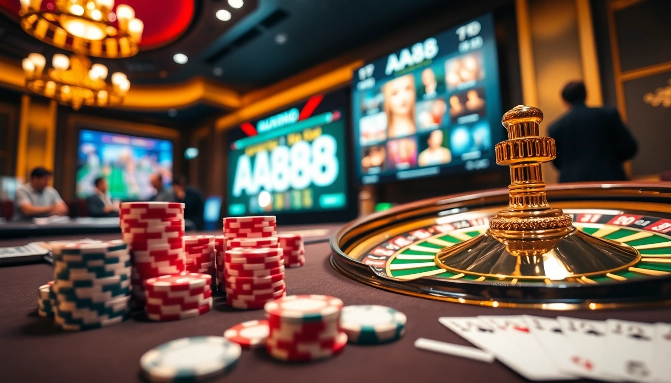 Experience the thrill of AA88 Đăng nhập with dynamic gaming visuals showcasing exciting casino elements.