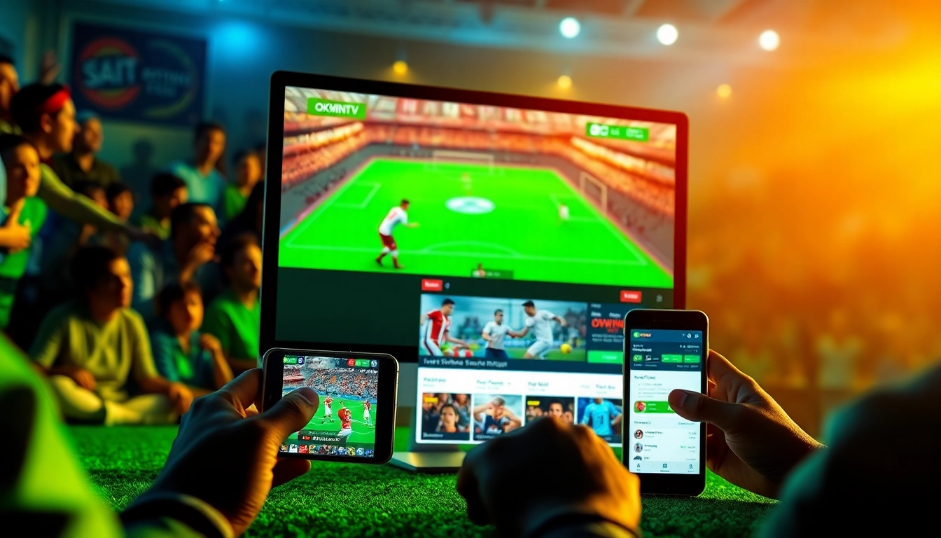 OKWINTV live streaming football scene on a user-friendly interface with vibrant fans.