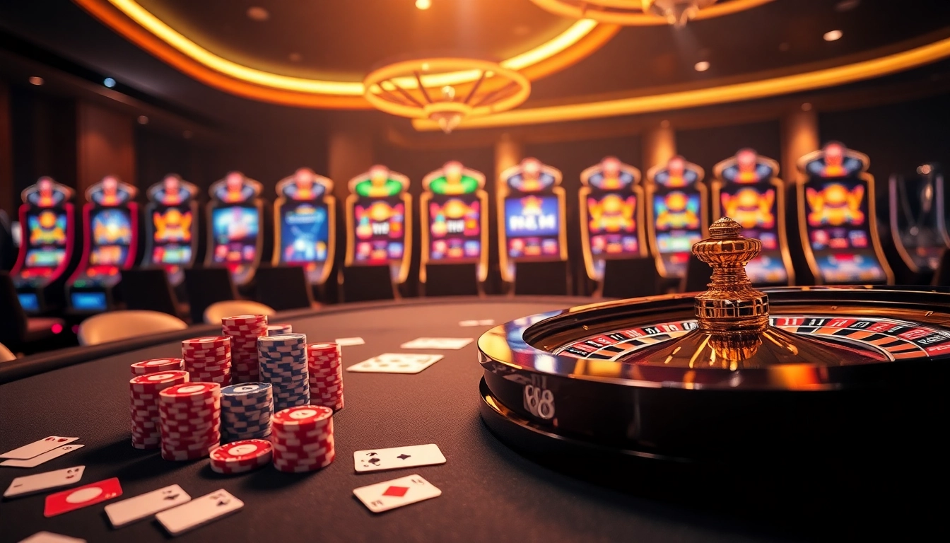 Experience thrilling gameplay at open88 with elegant casino tables and vibrant slot machines.