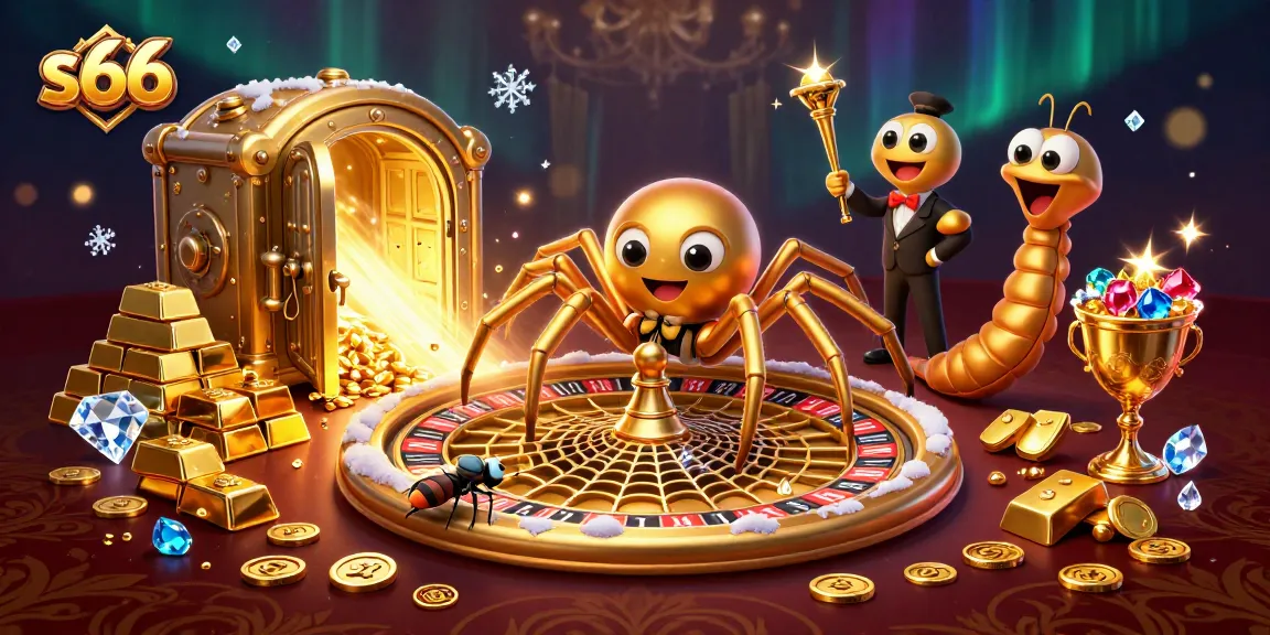 s66 gamblers placing bets at a roulette wheel web with sparkling treasures