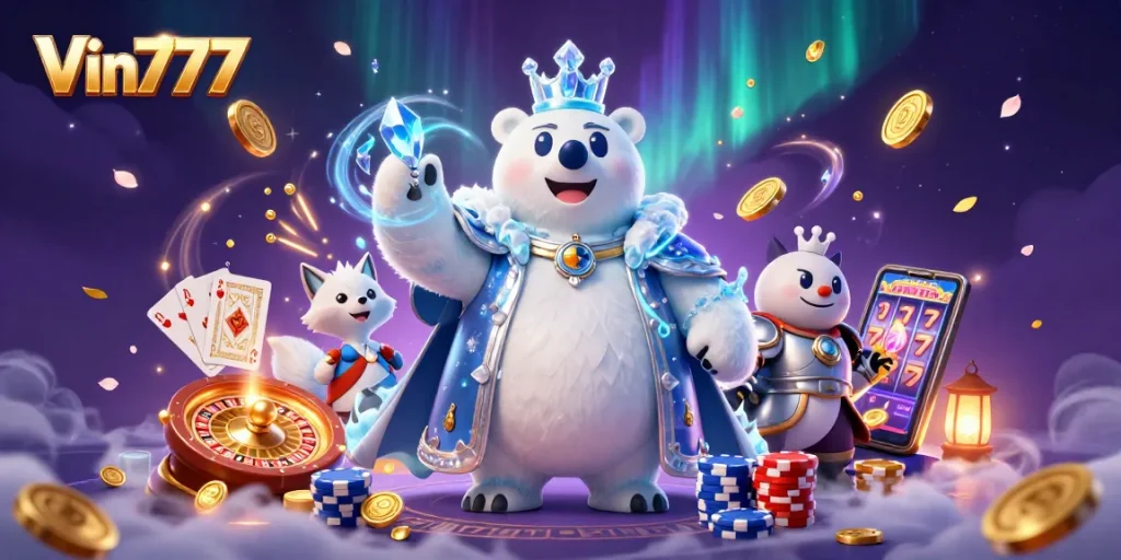 Experience vibrant gameplay with Vin777 - a 3D illustration showcasing gambling excitement.